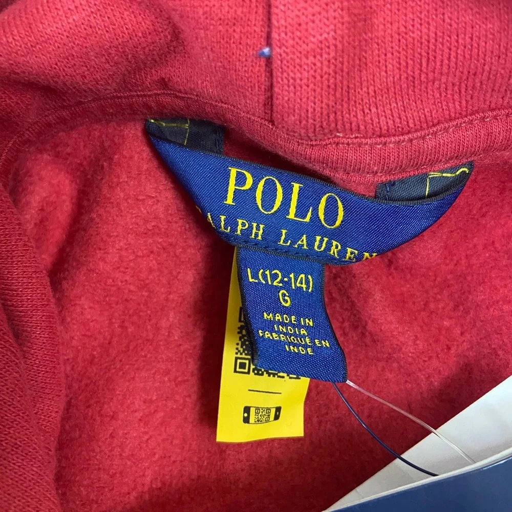 Ralph Lauren Kids Girls Red Polo‎ Logo Fleece Hoodie Dress Size L 12-14 NWT
